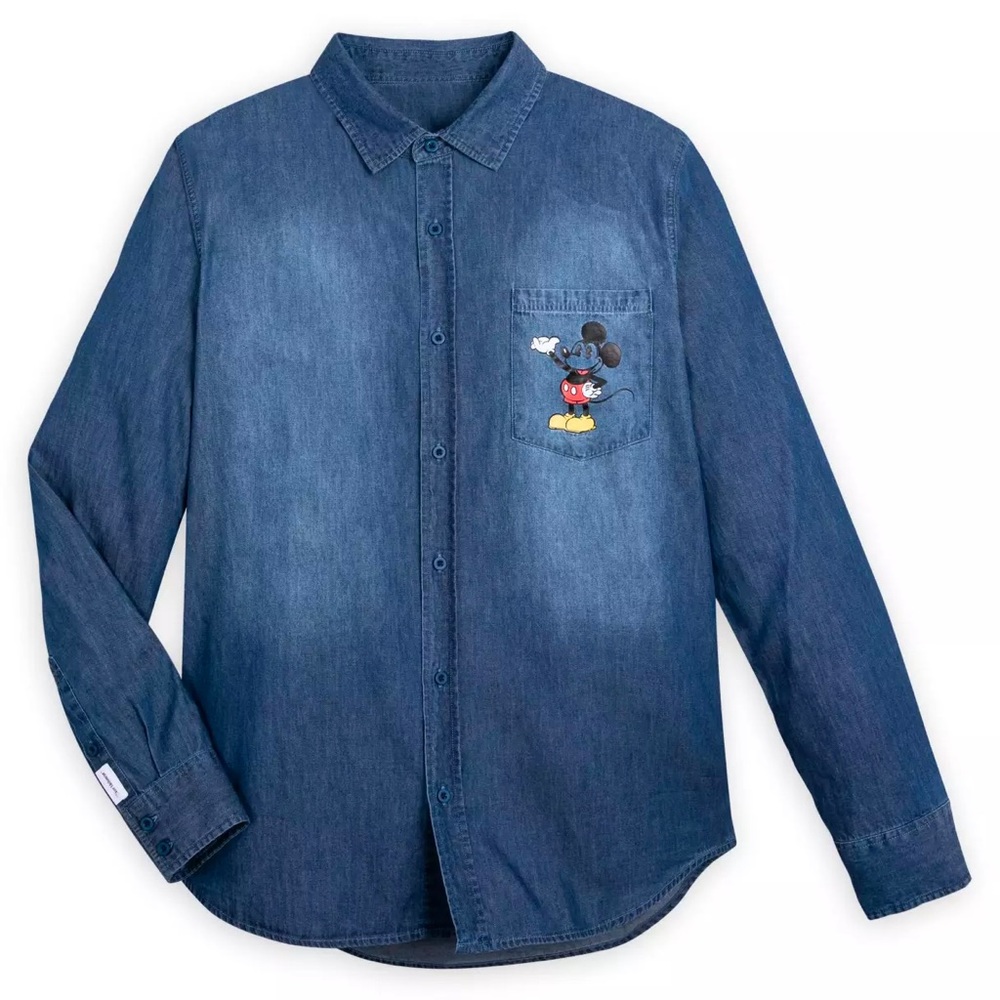 Like New - Disney - Mickey Mouse and Pluto Woven Chambray Shirt by Our Universe
